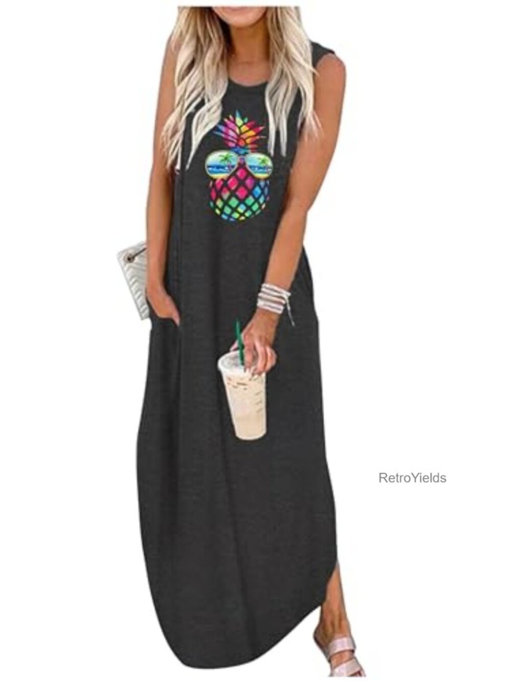 Women's Summer Maxi Dress Boho Beach Casual Sundress with Pockets